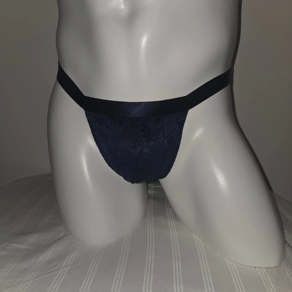 Cosabella luxurious Mens Never Say Never Floral Lace G-String Navy Underwear